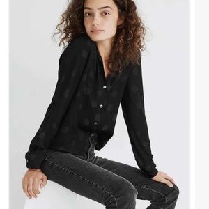 Madewell Jacquard Dot Pajama Shirt Button Down Blouse Green Size M